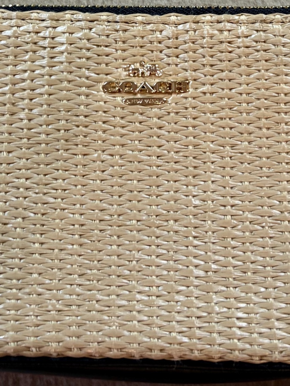 Coach Nolita 15 Mini Straw & Leather Shoulder Bag Baguette Micro Gold Chain - Picture 2 of 7